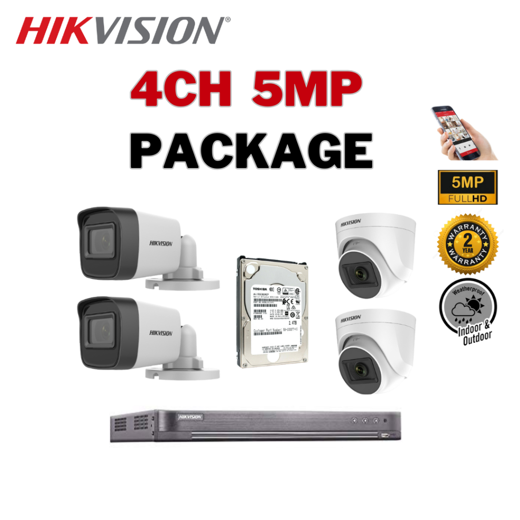 HIKVISION ชุดกล้องวงจรปิด (World No.1) 4CH 5MP Hardisk iDS-7204HUHI-M1/E/DS-2CE16H0T-ITF/DS-2CE76H0T