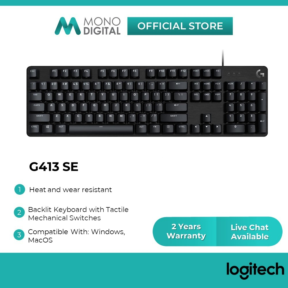 Logitech G413 SE คีย์บอร์ดเกมแบ็คไลท์แบบกลไกขนาดเต็ม (สวิตช์เชิงกล Tactile/ปุ่มกด PBT/ป้องกันการผี)
