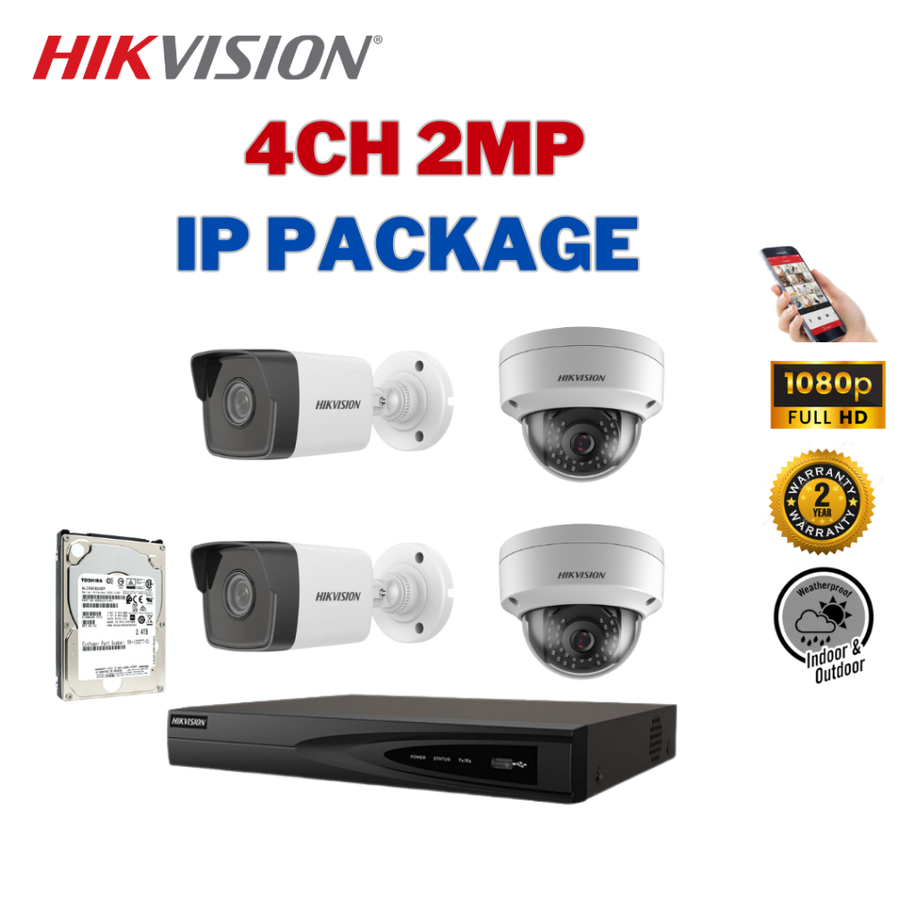 HIKVISION CCTV SET (World No. 1) เครือข่าย IP 4CH 2MP DS-7604NI-Q1/4P/DS-2CD1023G0E-I/DS-2CD1123G0E-