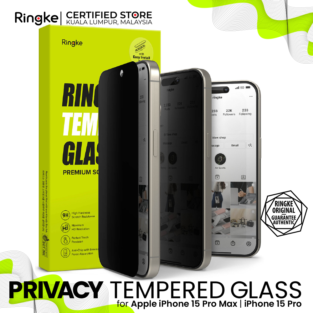 RINGKE PRIVACY TEMPERED GLASS Compatible iPhone 15 Pro Max/ iPhone 15 Pro Full Covered พร้อมเครื่องมือติดตั้ง 9H Hardn