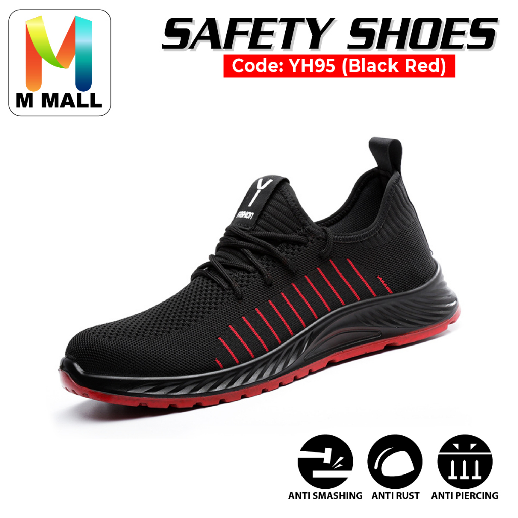 M MALL SAFETY SHOES FASHION Anti-smashing สบายไม่ลื่นระบายอากาศป้องกัน Steel Toe Cap - YH95 (สีดําสี