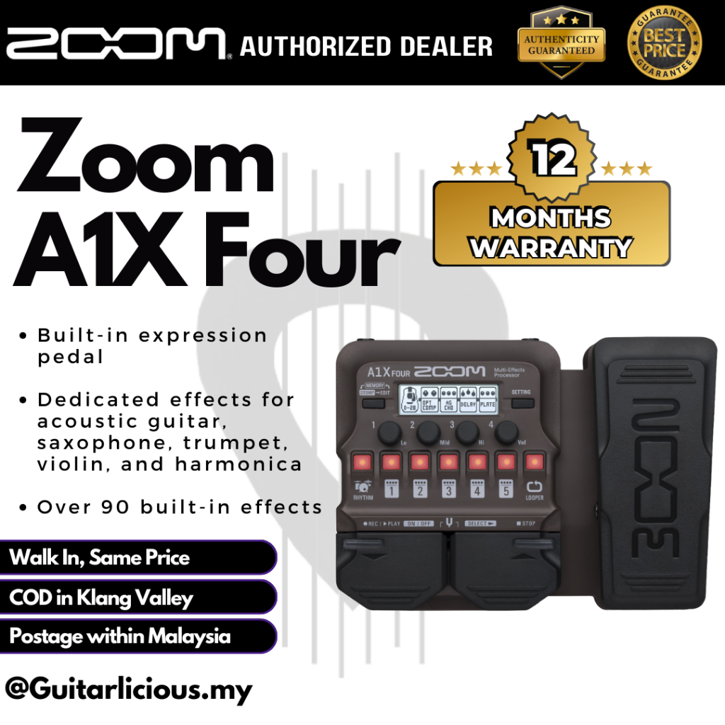 Zoom A1X Four Acoustic Instrument Multi-Effect โปรเซสเซอร์พร้อม Expression Pedal (A1X4 / A1X-4 / A1x