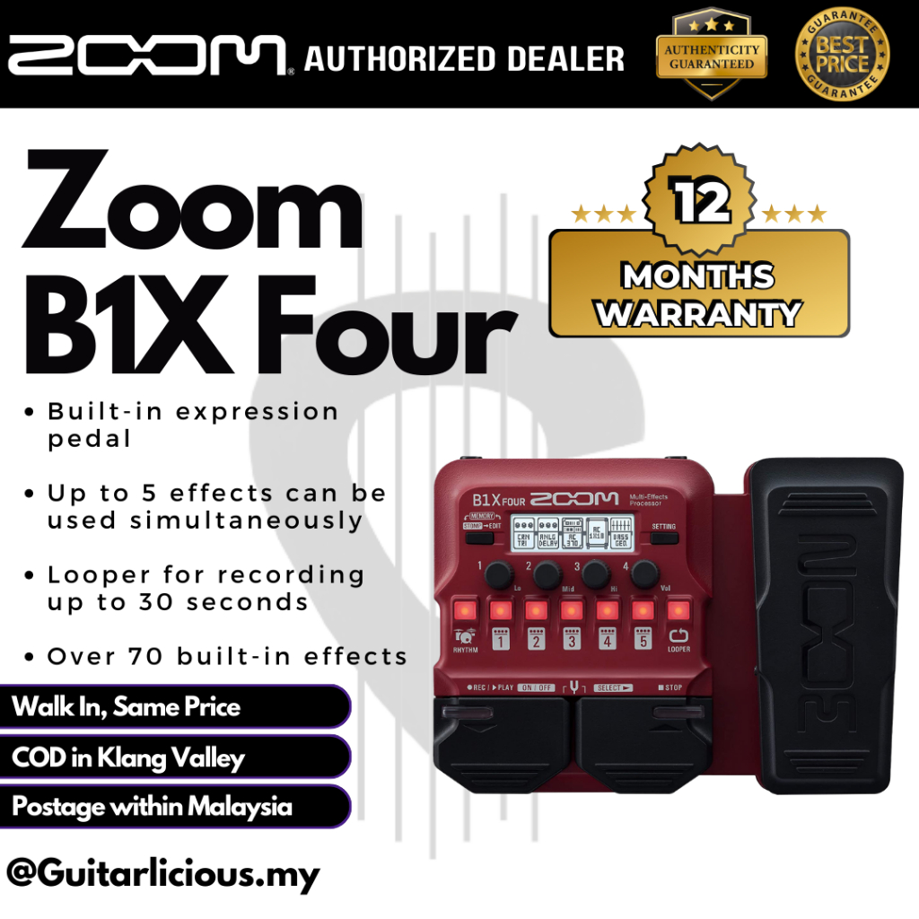 โปรเซสเซอร์ Zoom B1X FOUR Bass Multi-effects พร้อมแป้นเหยียบการแสดงออก ( B1X4 / B1X-Four )