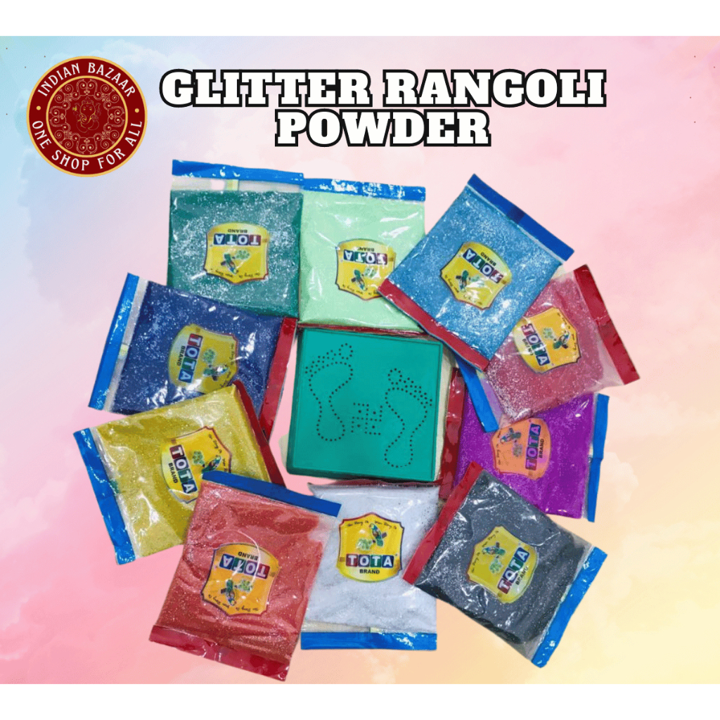 TOTA GLITTER RANGOLI/KOLAM POWDER- 10 สี พร้อมฟรีลายฉลุ rangoli