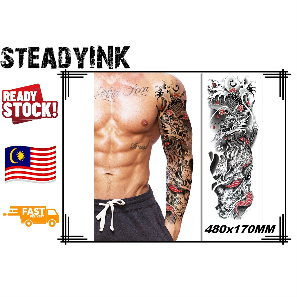 [SteadyINK] สติกเกอร์รอยสักชั่วคราว ลายมังกรญี่ปุ่น Tatu Pelekat สําหรับงานปาร์ตี้