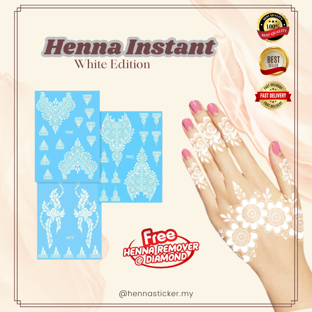 1.0 White Henna Instant / สติ๊กเกอร์ Inai Instant Pengantin Putih