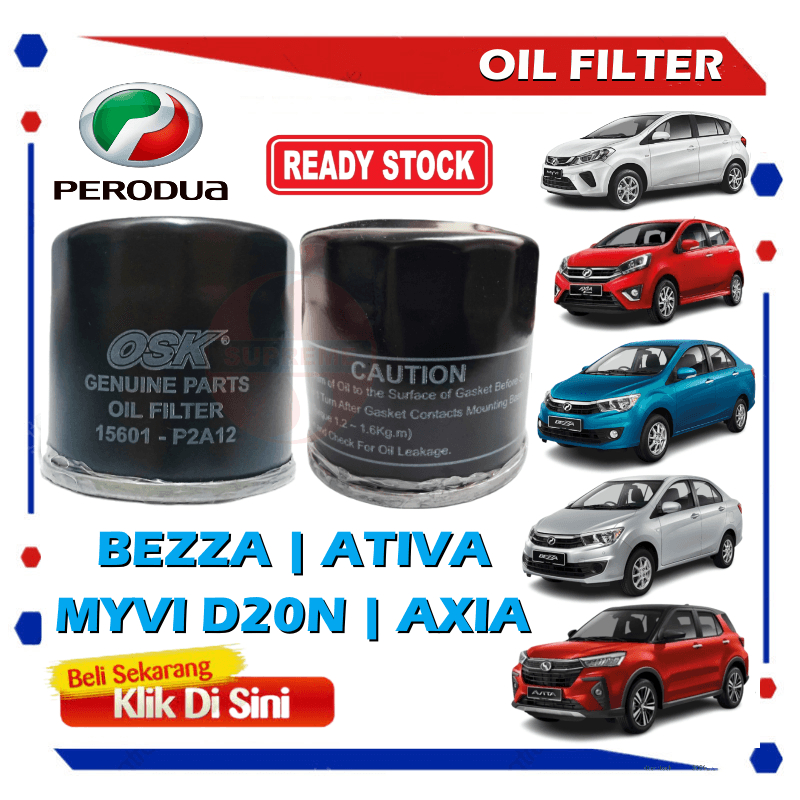 S2U กรองน้ํามันเครื่อง Axia Bezza Myvi D20N Ativa O-9100S 15601-P2A12 Penapis Miyak Kereta สีดํา