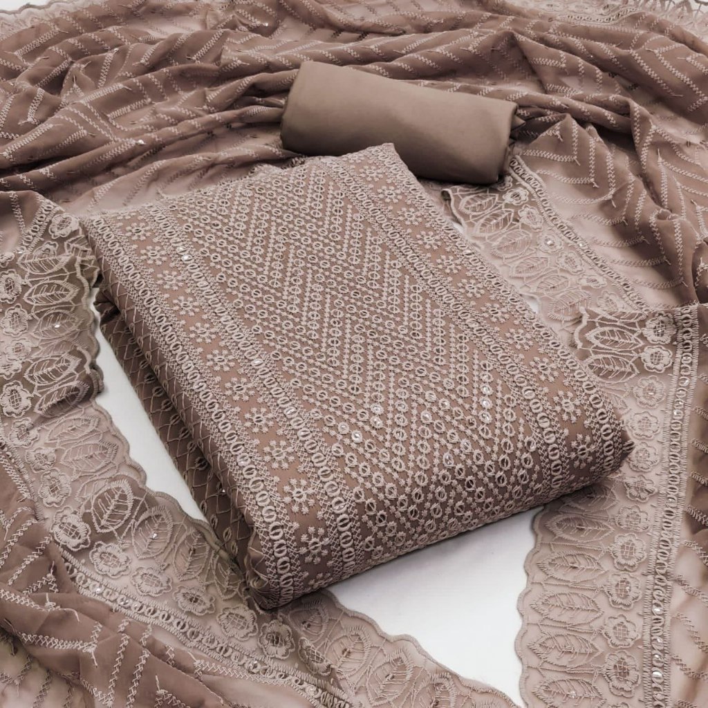 Unstitched Punjabi Suit Material Georgette With Chifli Work Kain Jahit Baju Punjabi