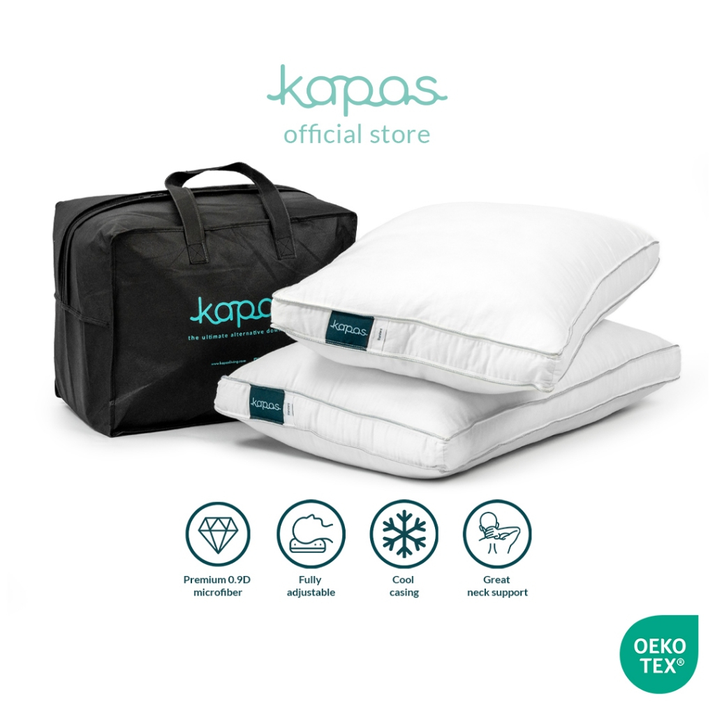 KAPAS LIVING | หมอนขนเป็ดทางเลือก | ปรับได้ | ที่รองคอ | ขนาดมาตรฐานและคิงไซส์