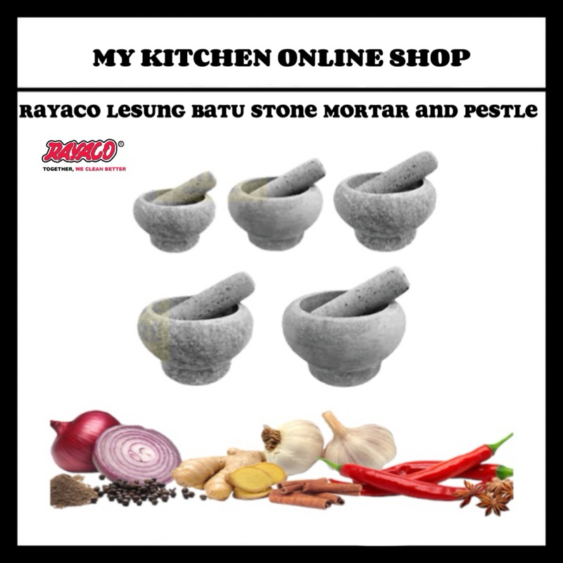 STONE MORTAR และ PESTLE / LESUNG BATU Granite Stone Mortar และสาก Penumbuk Lesung Batu Guacamole Sal