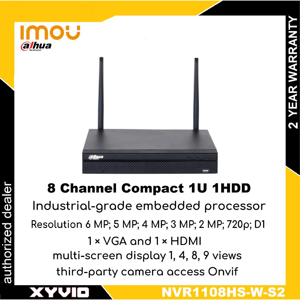IMOU Dahua 2MP 2 Megapixel 8ch 8 Channel Wifi 2 Antenna 1 Hdd Bay IP Network CCTV Security Recorder 