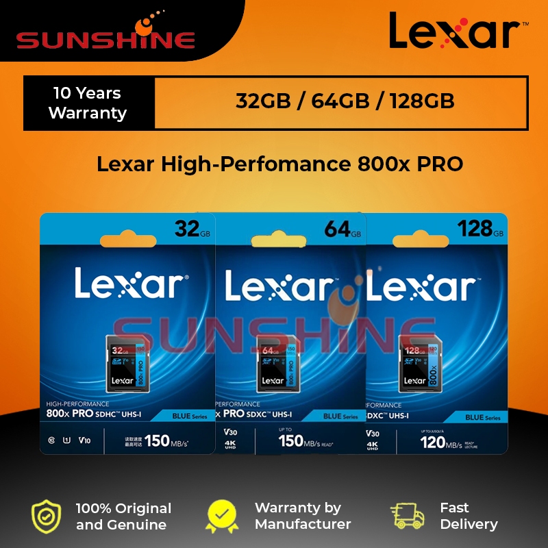 Lexar 32GB / 64GB / 128GB 120MB/s High-Perfomance 800x PRO V30 U3 Class UHS-I SDHC/SDXC การ์ดหน่วยคว
