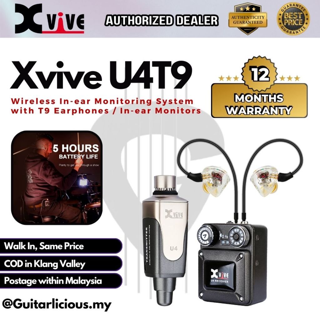 Xvive U4 ระบบตรวจสอบในหูไร้สายพร้อมหูฟัง T9 / จอภาพในหู ( U4T9 / U4-T9 )