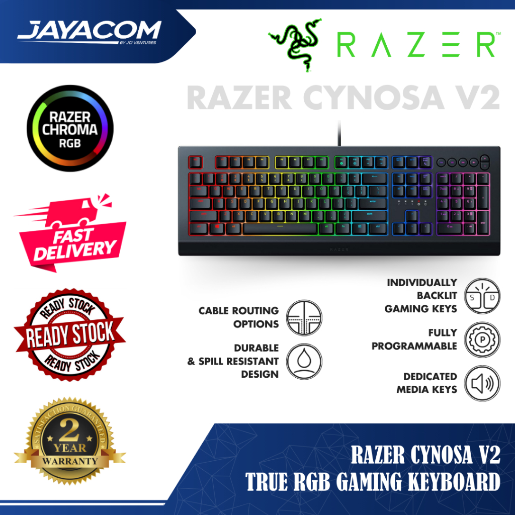 Razer Cynosa V2 True RGB Gaming Keyboard (RGB Chroma ที่ปรับแต่งได้ - ปุ่มเรืองแสงแต่ละชิ้น - ทนการร