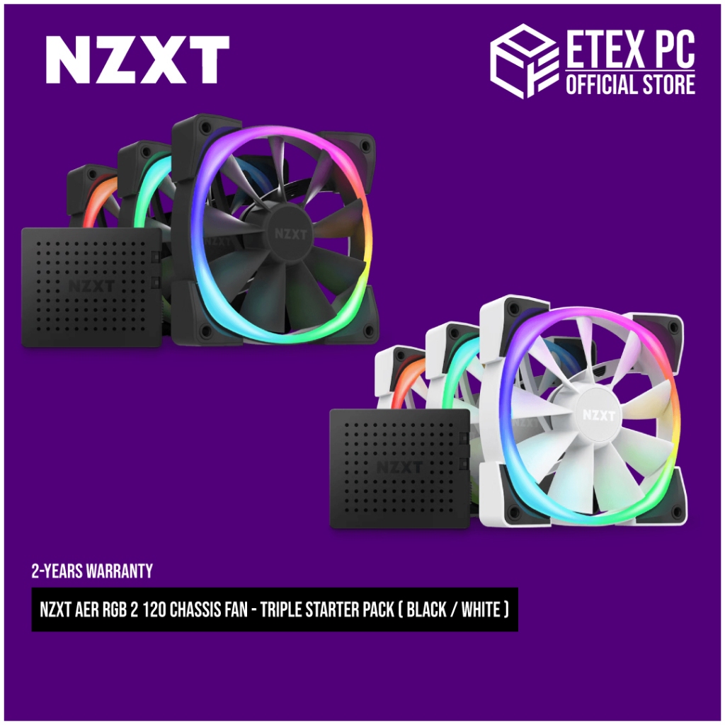 NZXT Aer RGB 2 120 มม. พัดลมแชสซี - Triple Starter Pack (สีดํา/สีขาว) HF-2812C-TB / HF-2812C-TW