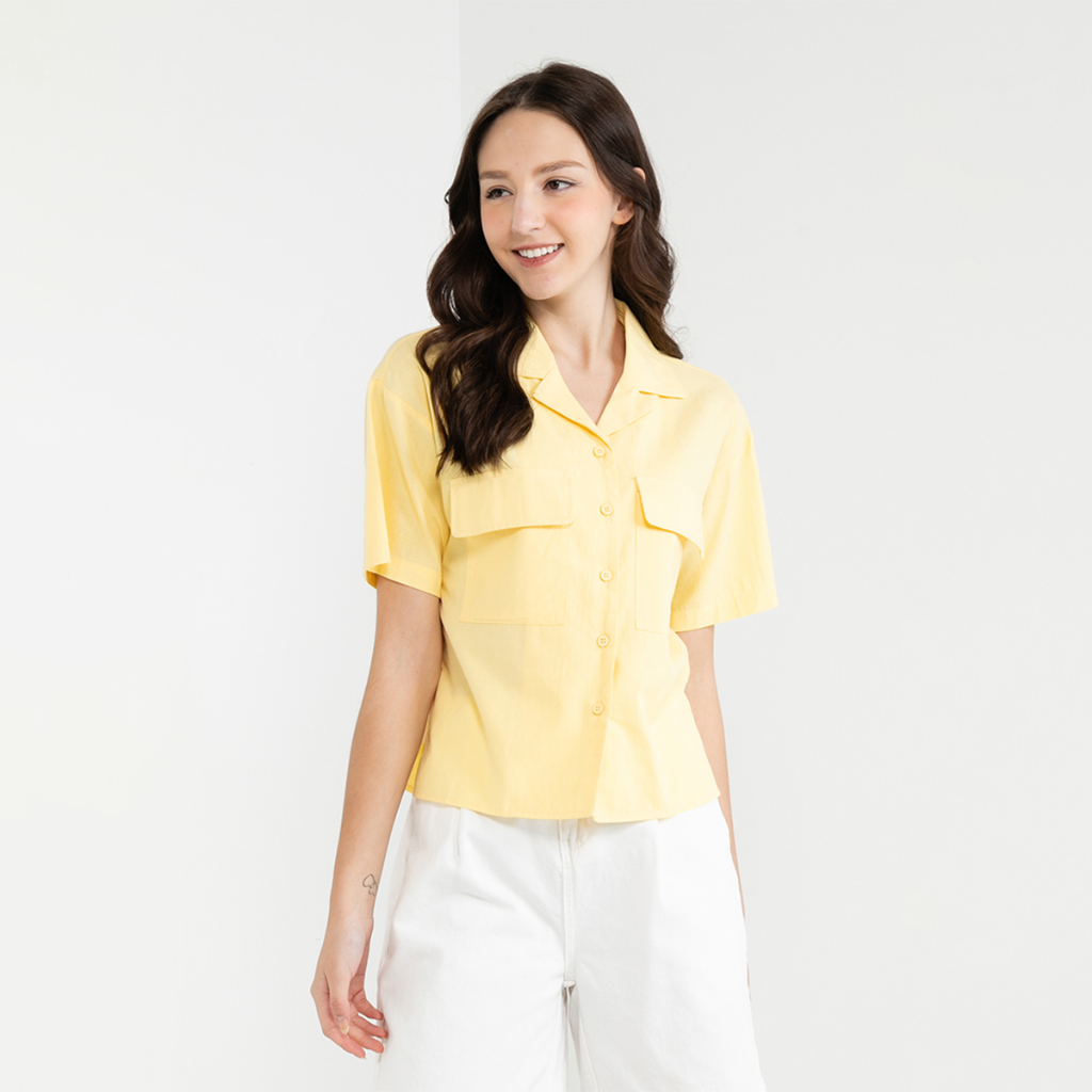 Voir JEANS เสื้อเชิ้ตผ้าลินินคอปก VJ004897-A102312