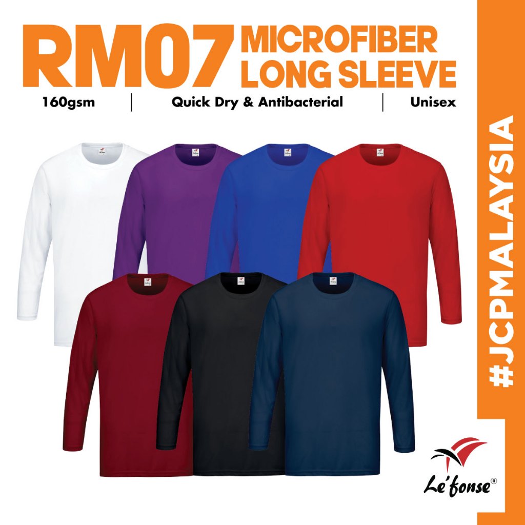 JCP x Lefonse แขนยาวไมโครไฟเบอร์แห้ง Fit เสื้อยืด Baju Jersey Baju Jersi Gonsig Tshirt Lelaki Plain 