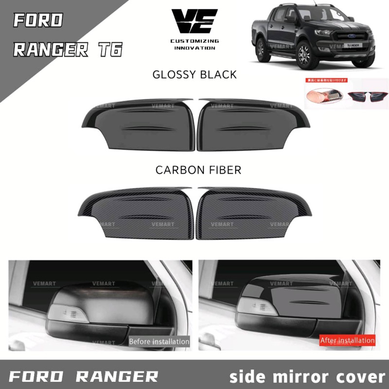 Vemart Ford ranger t6 t7 t8 กระจกมองข้างรถยนต์กรอบอุปกรณ์เสริม m4 design