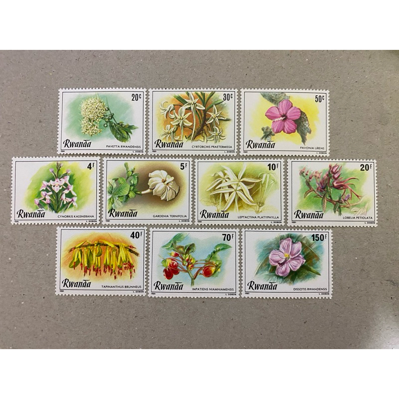 {JK} Rwanda 1981 - แสตมป์ดอกไม้ 10V MNH