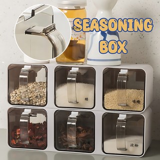 Kitchen Seasoning Box Set Spice Jar Punch  Wall Mount Transparent Handle Seasoning Spice Storage Box Container With Spoo