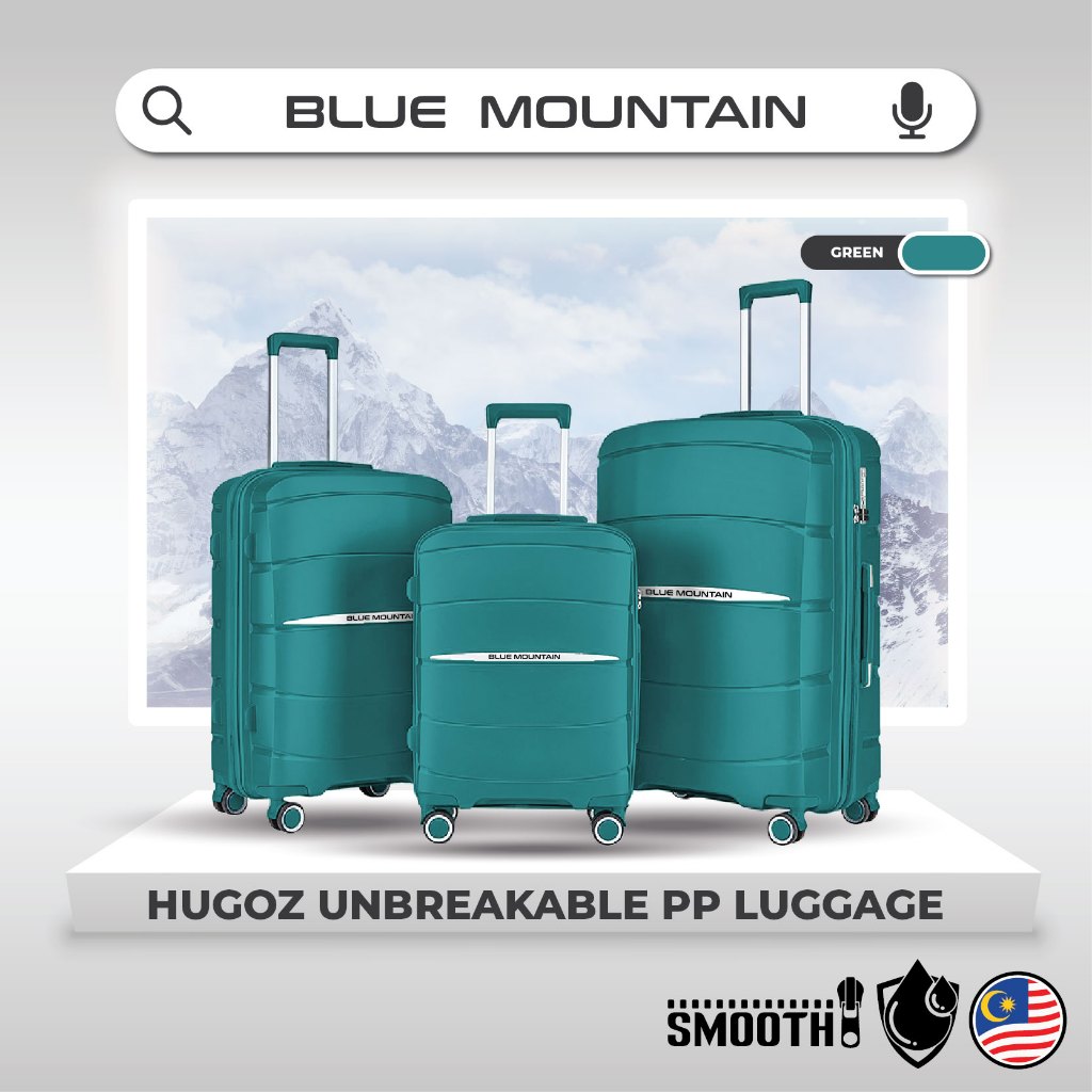Hugoz กระเป๋าเดินทาง แบบแข็ง ขยายได้ 20 นิ้ว 24 นิ้ว 28 นิ้ว พร้อมตัวล็อก สีฟ้า