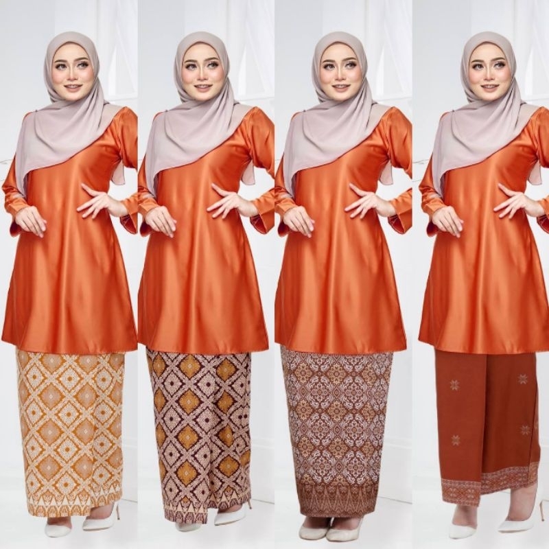 KURUNG RIAU BATIK ORANGE BRICK I ORANGE BRICK ขนาด XS ถึง 5XL