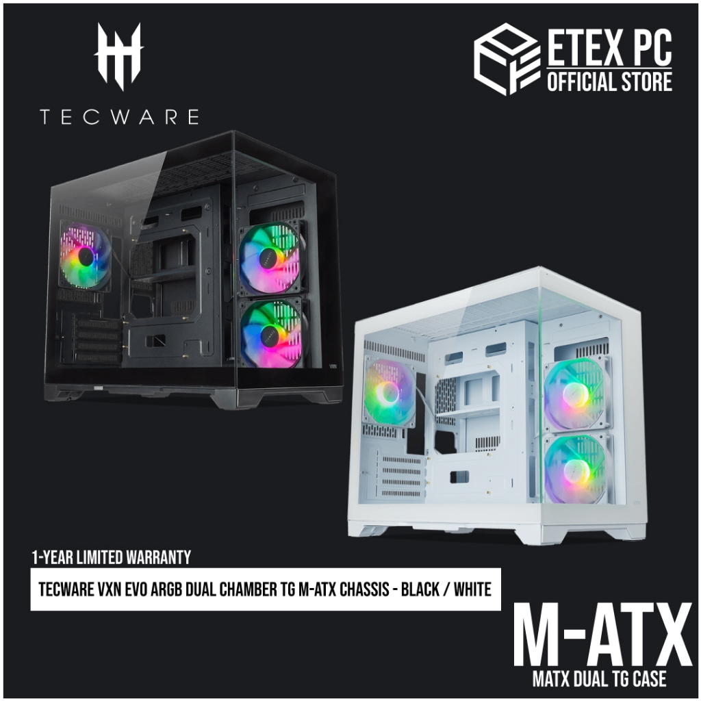 Tecware VXN EVO ARGB แชสซี TG M-ATX แชสซี แบบคู่ - สีดํา / สีขาว