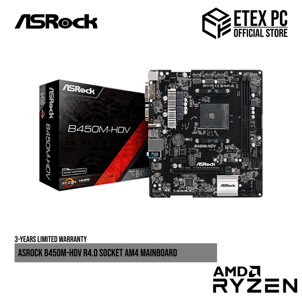 Asrock B450M-HDV R4.0 ซ็อกเก็ต AM4 เมนบอร์ด ASRK-B450M-HDV-R4.0