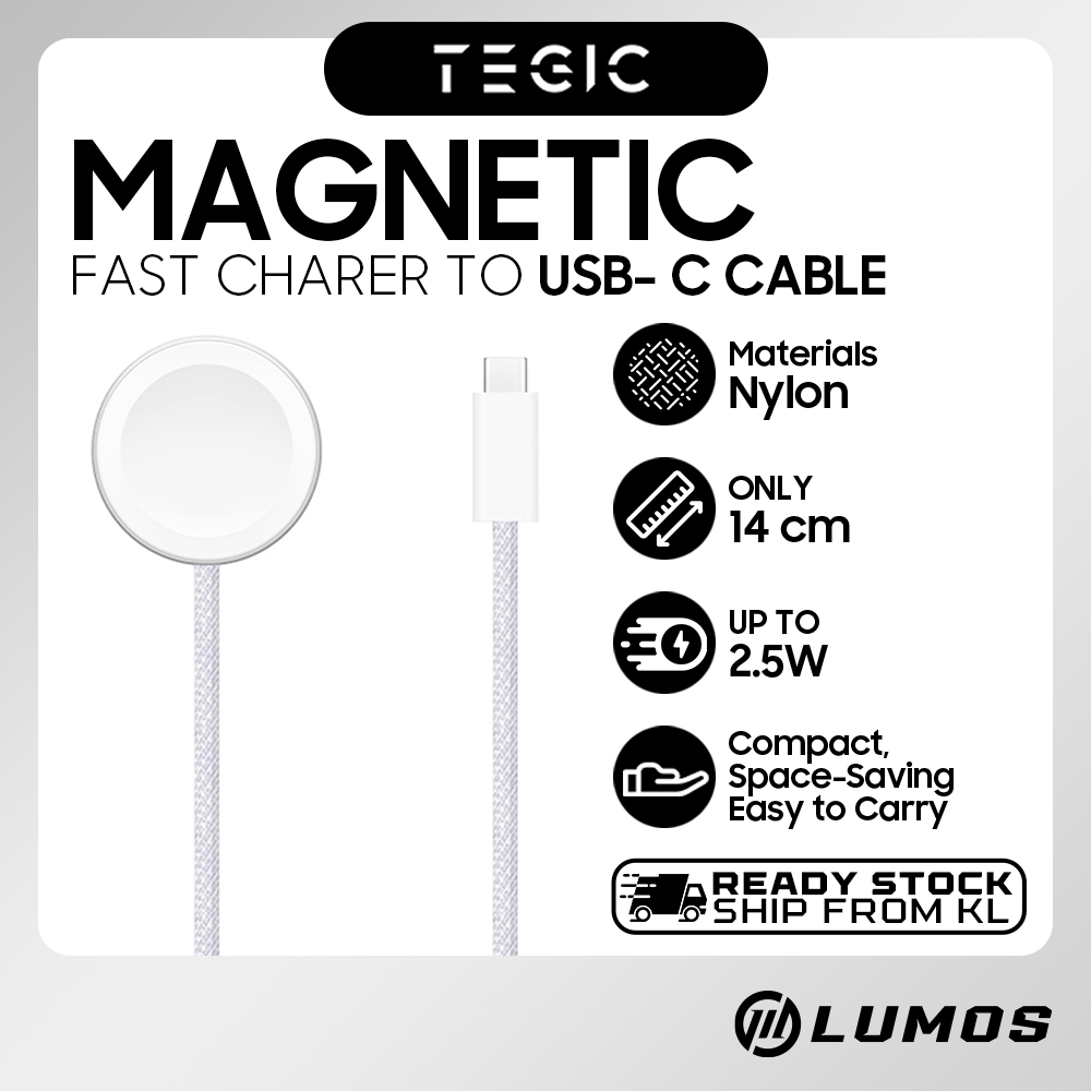 Tegic สายชาร์จแม่เหล็กไร้สาย MFC เป็น USB-C 14 ซม. 2.5W A--- สําหรับ Apple Watch