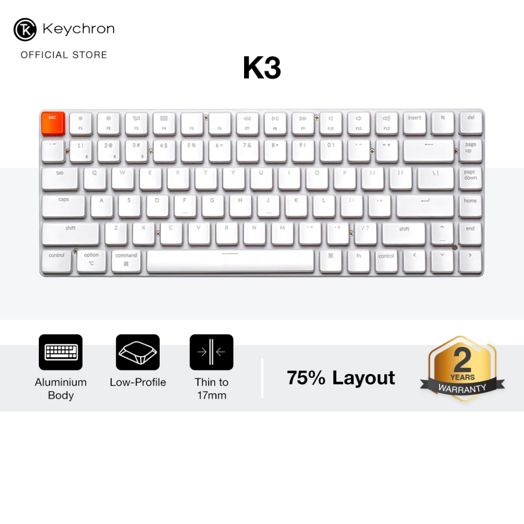 Keychron K3 คีย์บอร์ดไร้สาย V2 แบบบางพิเศษ ไม่มีไฟแบ็คไลท์ และเกตรอน โปรไฟล์ต่ํา
