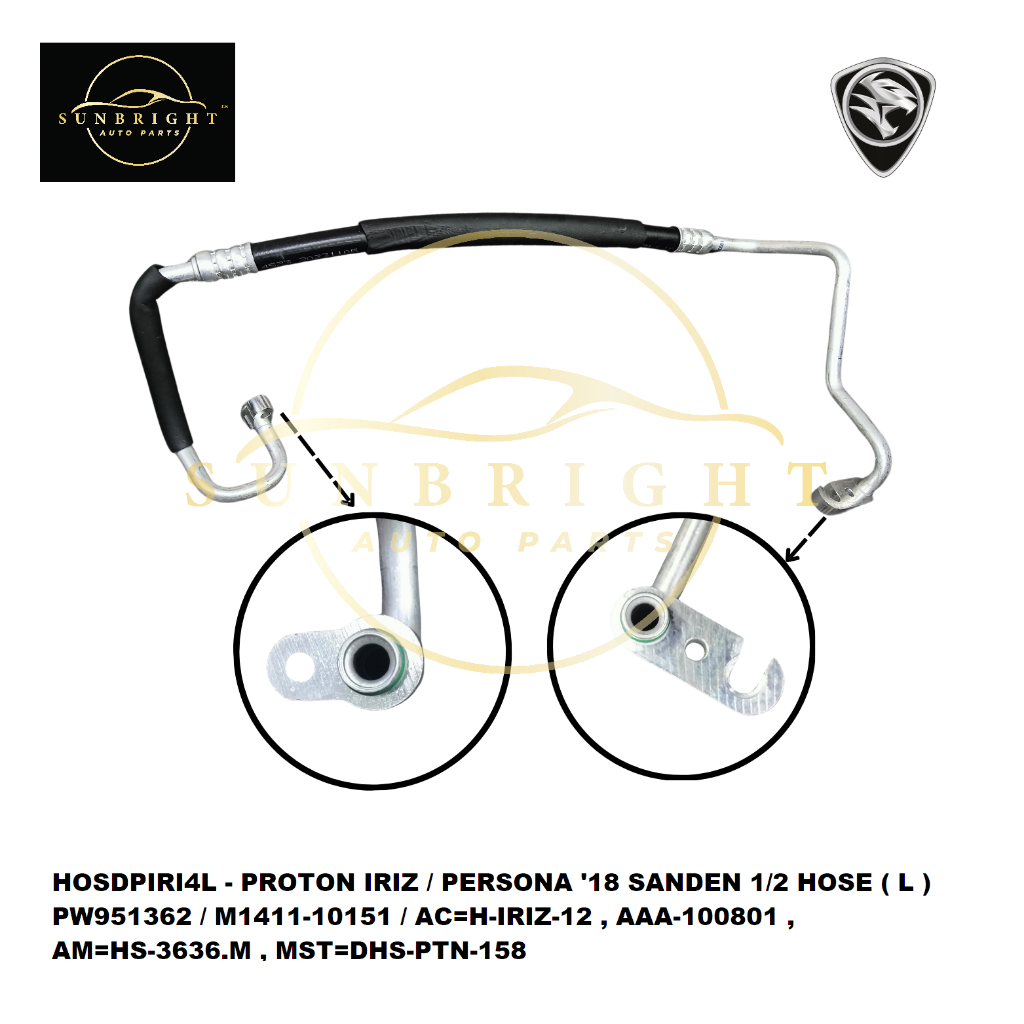 PROTON IRIZ / PERSONA 18 SANDEN 1/2 HOSE ( L ) PW951362 / AC=H-IRIZ-12 , AAA-100801 , AM=HS-3636.M ,