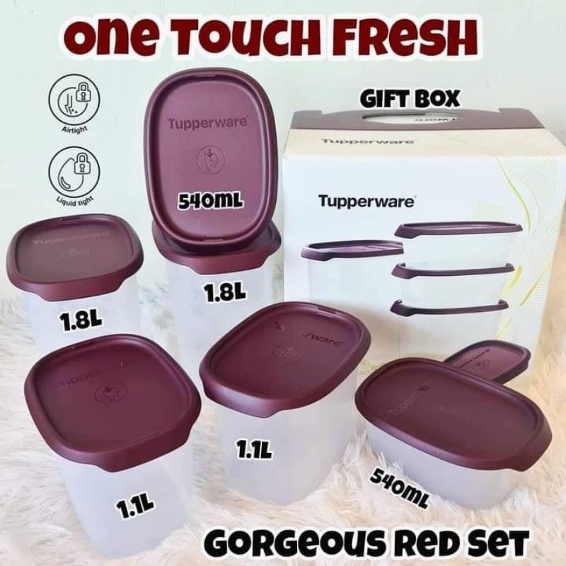One Touch Fresh Small Square Set Tupperware ( มารูน )