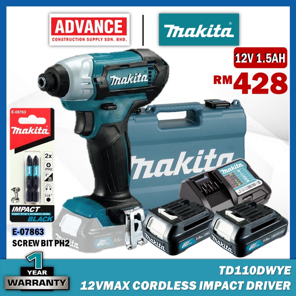 🔥SUPER VALUE🔥 MAKITA TD110D / TD110DWYE 12Vmax Cordless Impact Driver ( Free Impact Black Screw Bit 