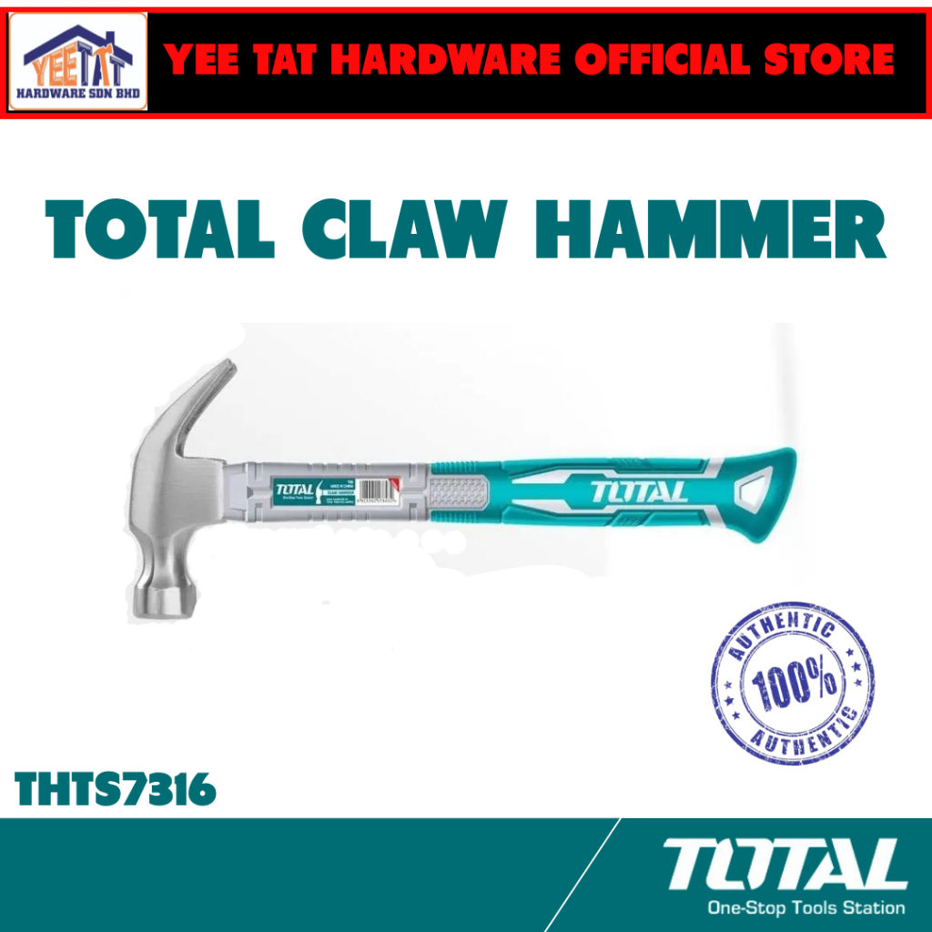 [ Total ] THTS7316 CLAW HAMMER ด้ามจับไฟเบอร์กลาส (16oz)