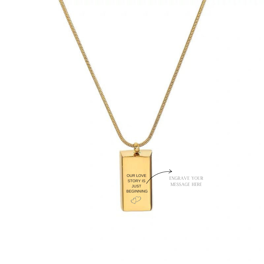 UGH Personalized Custom Engrave simple small GOLD BRICK pendant titanium steel necklace