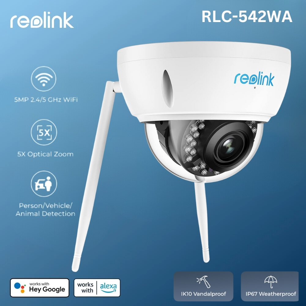 Reolink RLC-542WA 5x ซูมออปติคัล 5MP HD Dual Band Wifi สมาร์ทบุคคล Alerts Vandal Proof Water Proof