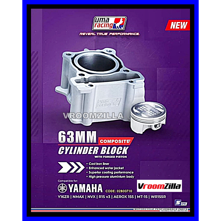 UMA RACING 63 มม.ชุด Y15ZR LC135 FZ150 COMPOSITE CYLINDER FORGED PISTON IRON CAST WATER JACKET Y15 L