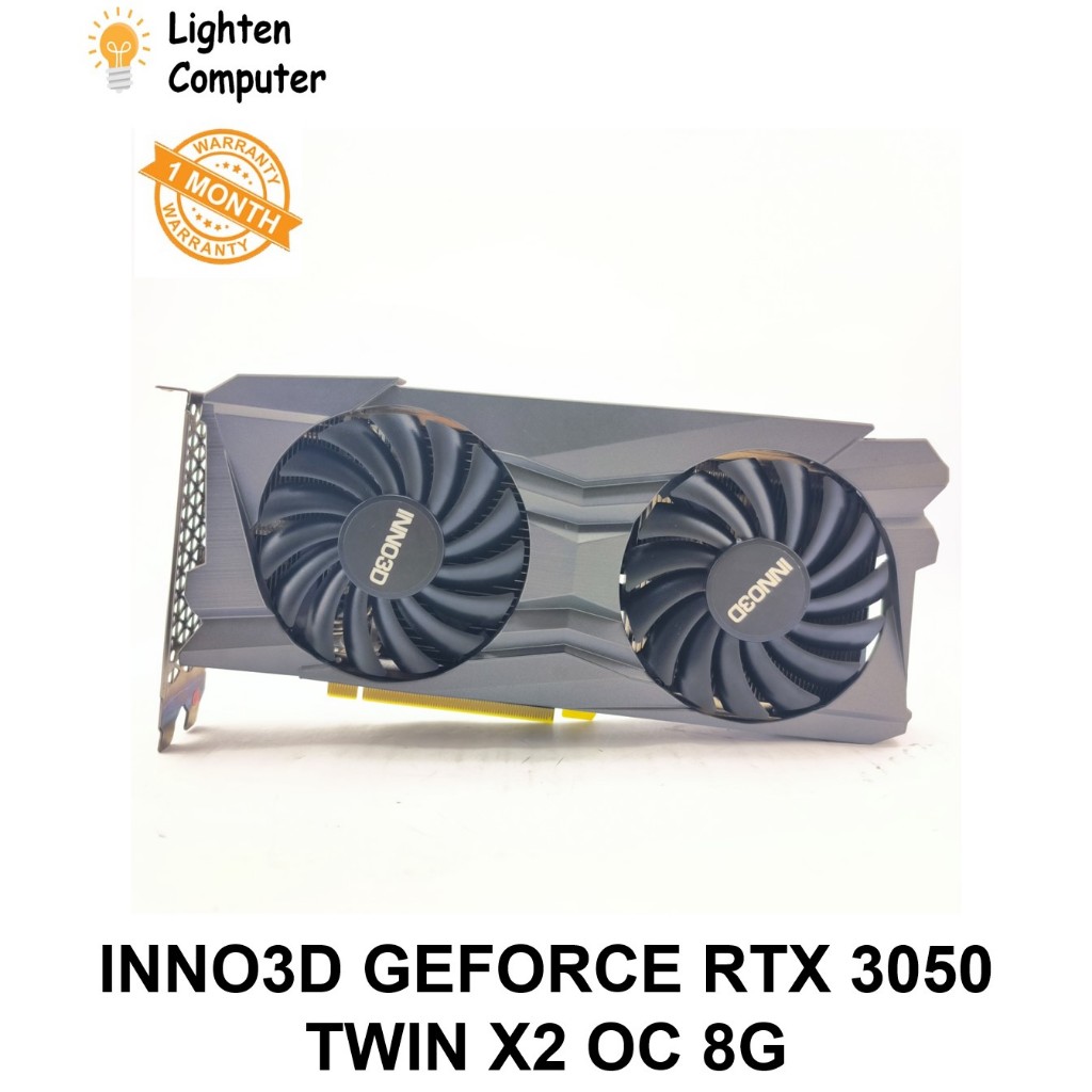 กราฟิกการ์ดUSED INNO3D GEFORCE RTX 3050 TWIN X2 OC 8G | 8 พิน | GDDR6 | การ์ดจอ | GTX 3050