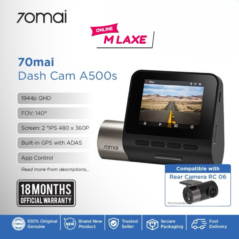70mai<A500S+Rc06>Dash Cam Pro Plus กล้องหลัง Build-in GPS Sony IMX335 Sensor 140" FOV 3"