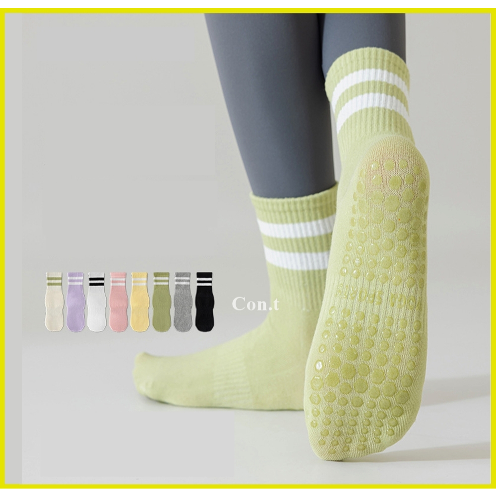 Con.t YSOCK1022 กลางลูกวัวผ้าฝ้าย 100% Anti Slip Yoga Pilates Sport Socks * มี 8 สี *