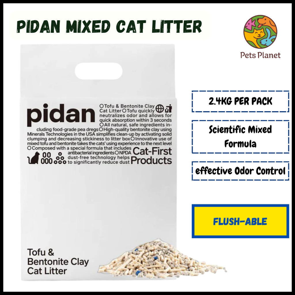 Pidan Mix Cat Litter,Tofu Cat Litter with Bentonite [2.4KG ] ดูดซับและแห ้ งเร ็ ว ทรายเต ้ าหู ้ ลอยพรีเมี ่ ยม