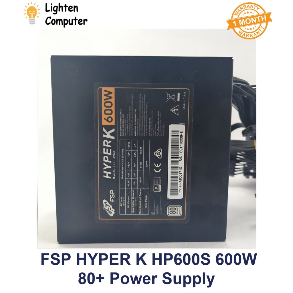 USED FSP HYPER K HP600S 600W 80+ พาวเวอร์ซัพพลาย | เอทีเอ็กซ์ | พาวเวอร์ซัพพลาย | PSU