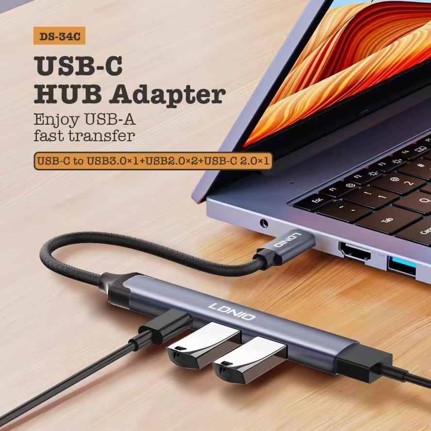 ใหม่ LDNIO 4 in 1 USB-C HUB USB 3.0 5GBPS รุ่น -DS-34C USB-C TO USB 3.0 x1 พอร์ต USB 2.0 x2 +USB-C 2