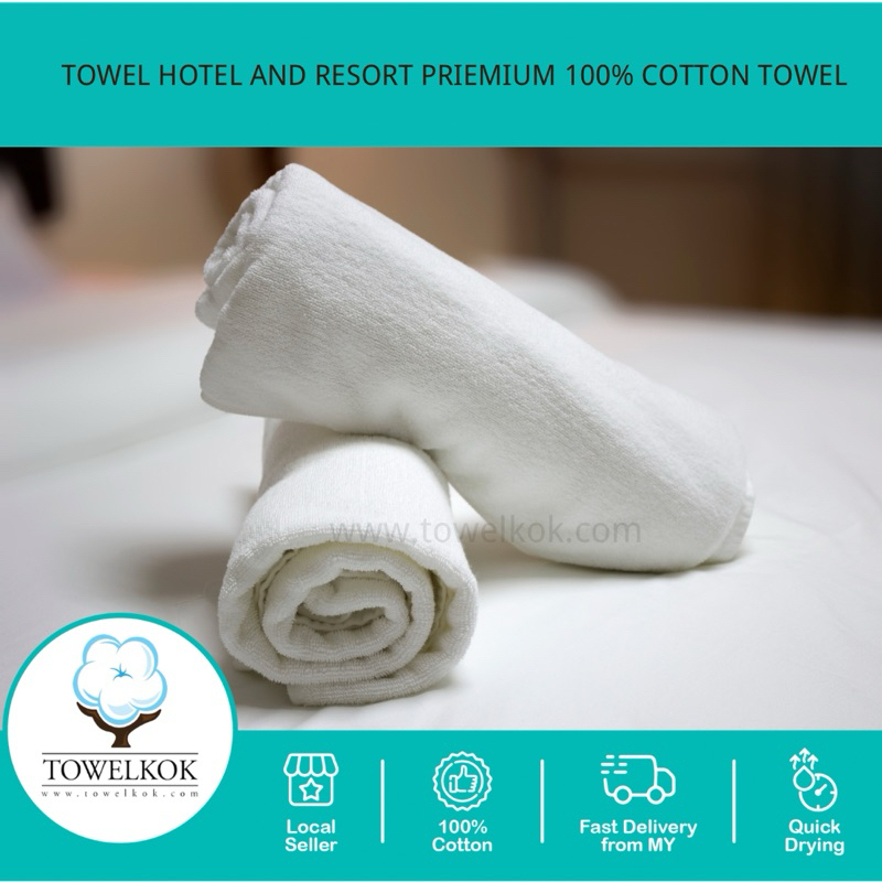 ผ้าเช็ดตัวสีขาว ผ้าฝ้าย 100% LUXURY HOTEL TOWEL TUALA MANDI HOTEL AIRBNB SPA RESORT