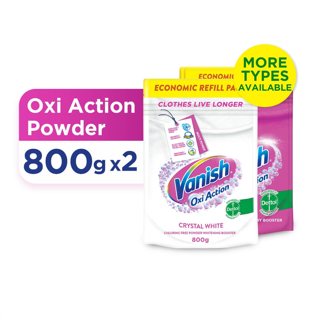 Vanish Fabric Clothes Oxi Action Stain Remover Pink / White Powder Resealable Doy Pack (800g x 2)