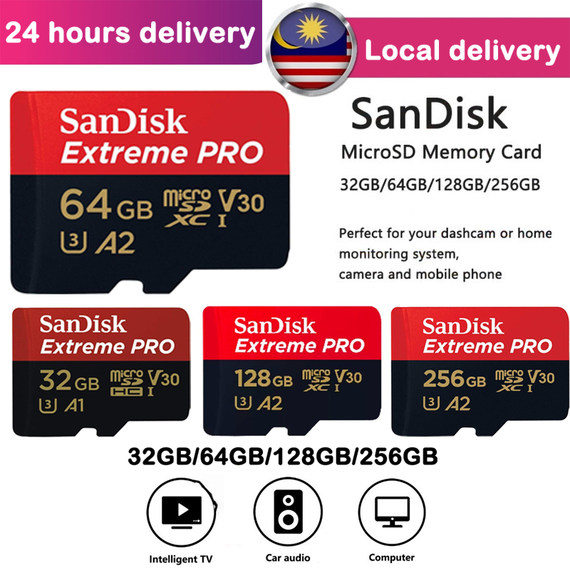 Sandisk Extreme Pro (256GB-128GB-64GB-32GB) การ์ดหน่วยความจํา TF/Micro SD, dashcam และโทรศัพท์และโดร