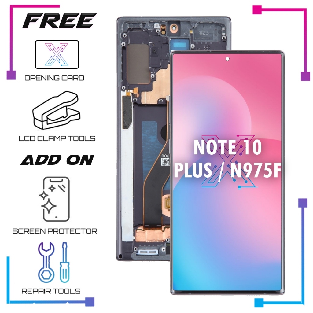 จอแสดงผล Lcd กระจกหน้าจอสัมผัส Digitizer กรอบสําหรับ Samsung Note 10 Plus N975F N975