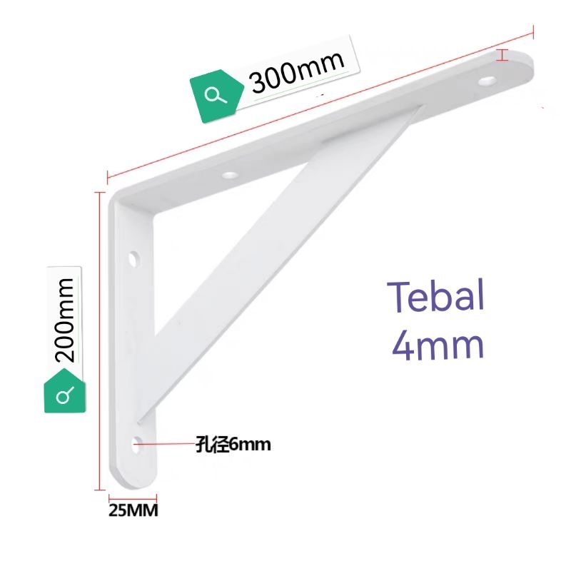 SHELF L BRACKET HEAVY DUTY 200mmX300mmX4MM