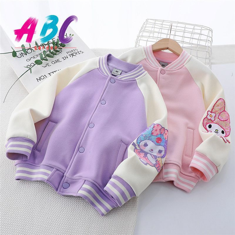3y-10y kuromi melody เสื้อแจ็คเก็ตแขนประกาย cinnamoroll เบสบอลแจ๊กเก็ต เสื้อโค้ทผ้าฝ้าย แจ็คเก็ตฤดูหนาว proof เด็กสาว