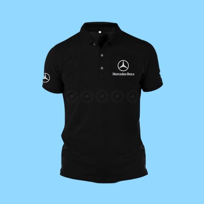 ใหม่ BENZ WHITE 2 ด้านข้าง SOLID COOL PRINTING DESIGN 200GSM PREMIU COTTON COLLAR SHIRT